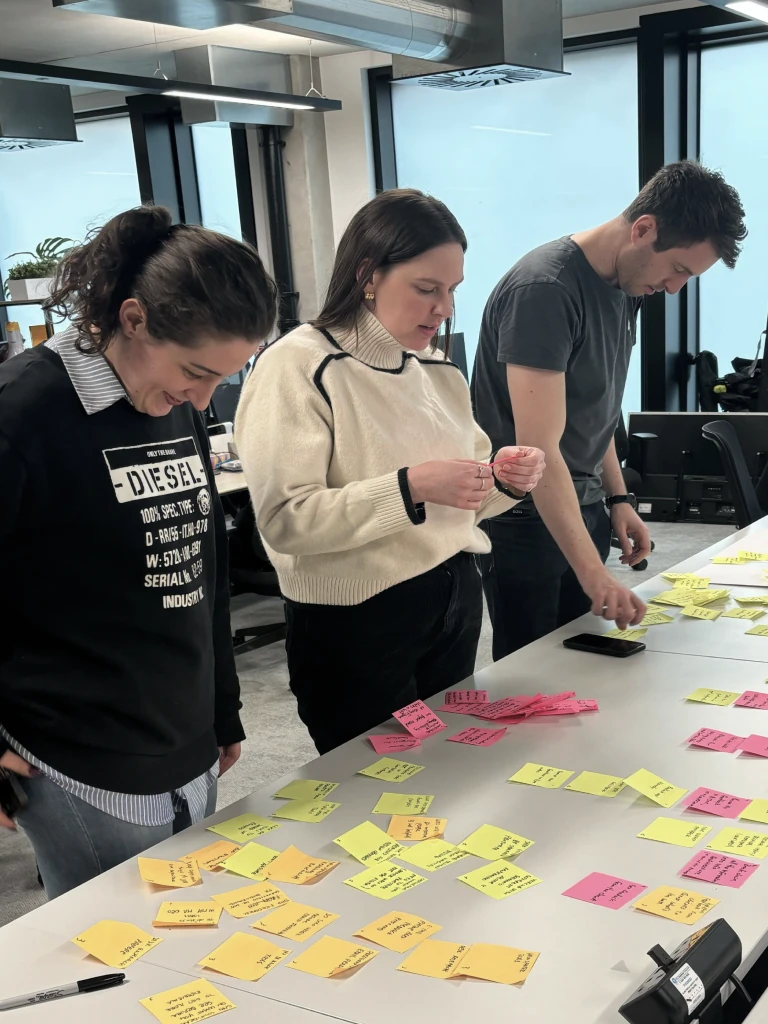 Team working on a sticky-note workshop