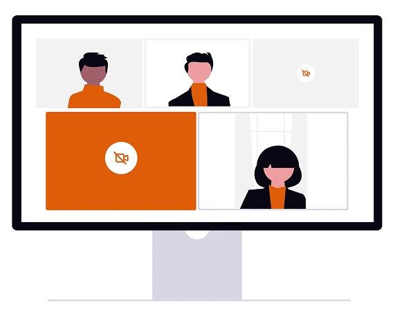 Illustration of a video call with teachers and students